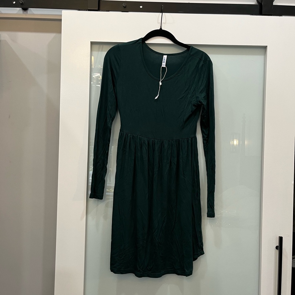 Himone Olive Green Long Sleeve Fit and Flair Dress, Size XS